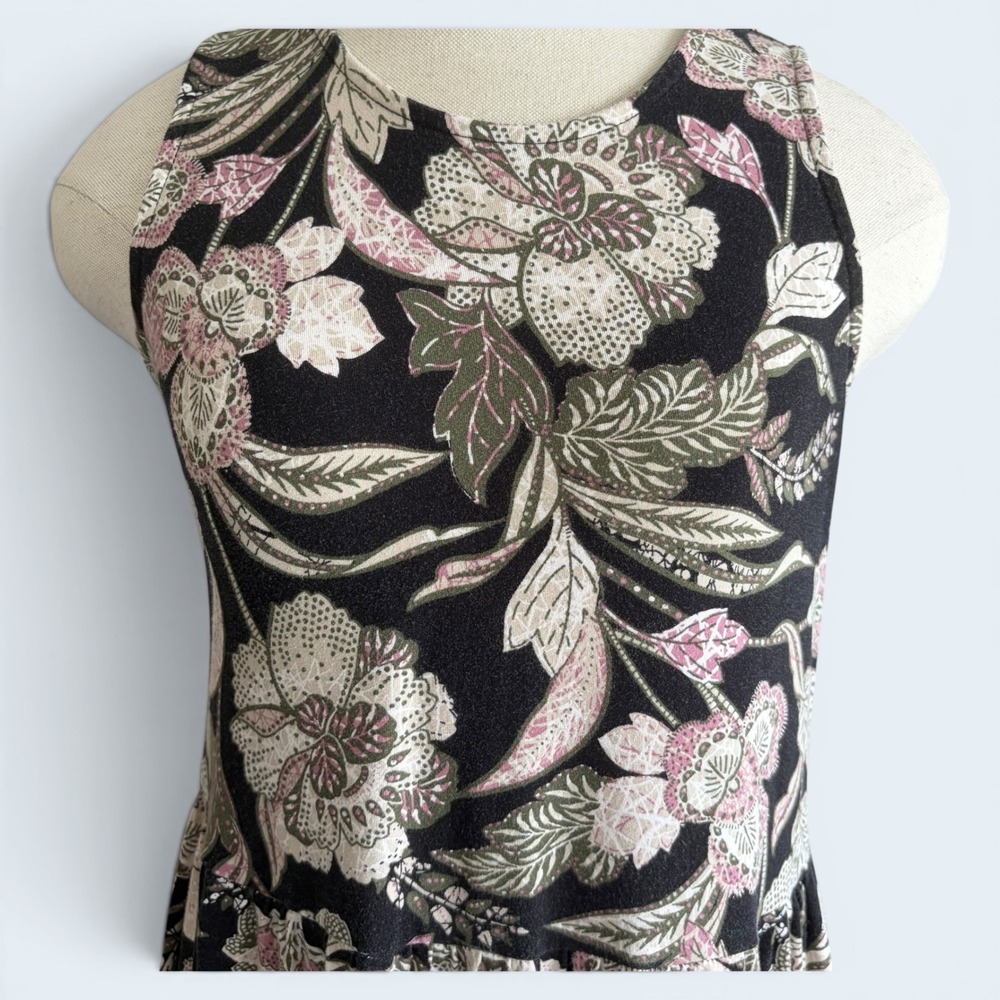 Old Navy Black Pink Floral Sleeveless Fit Flare Dress XS Cottagecore Boho - Picture 3 of 7